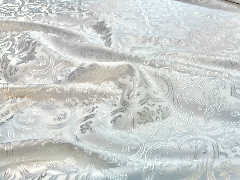 Шелк ВЕРА-1, белый с серебром, шир. 150 см, Рахманово