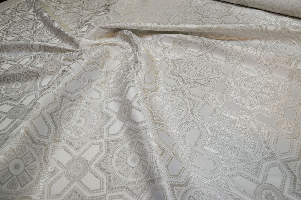 Парча НЕВСКИЙ, белая с серебром, шир. 150 см, Рахманово