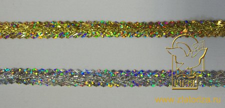 Тесьма декоративная ЕЛОЧКА золотая, с паетками