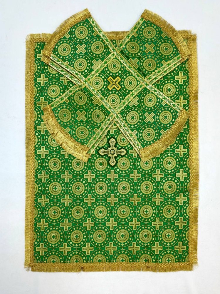 Покровцы шелк, зеленые с золотом