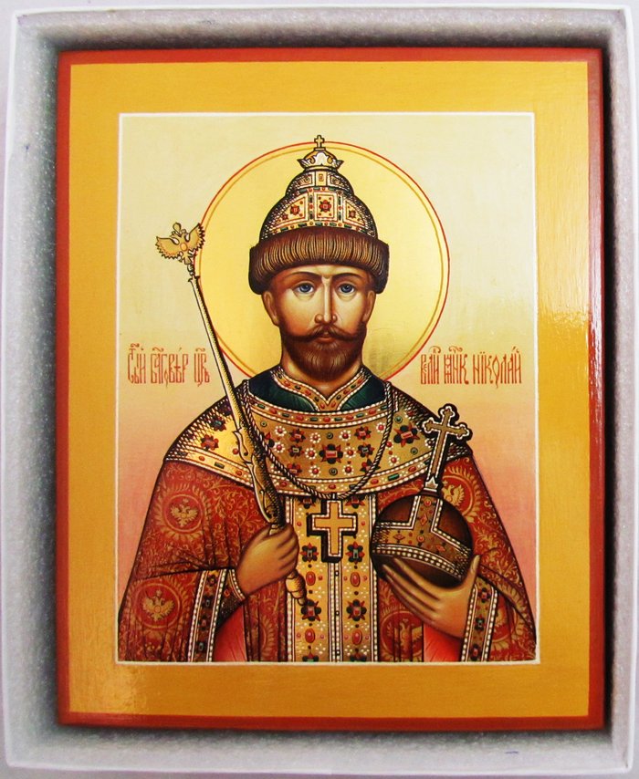 Икона Николай II святой царь мученик письмо Палех 17х21 см на новой доске