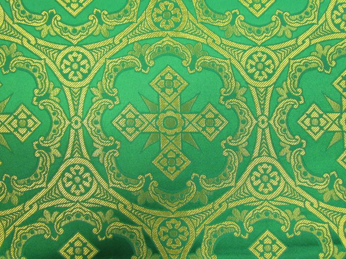 Парча УБРУС, зеленая с золотом, шир. 150 см, Рахманово