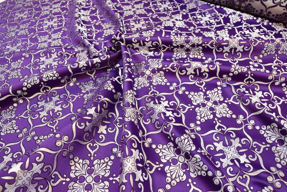 Шелк ИПАТИЙ, фиолетовый с серебром, шир. 150 см, Рахманово