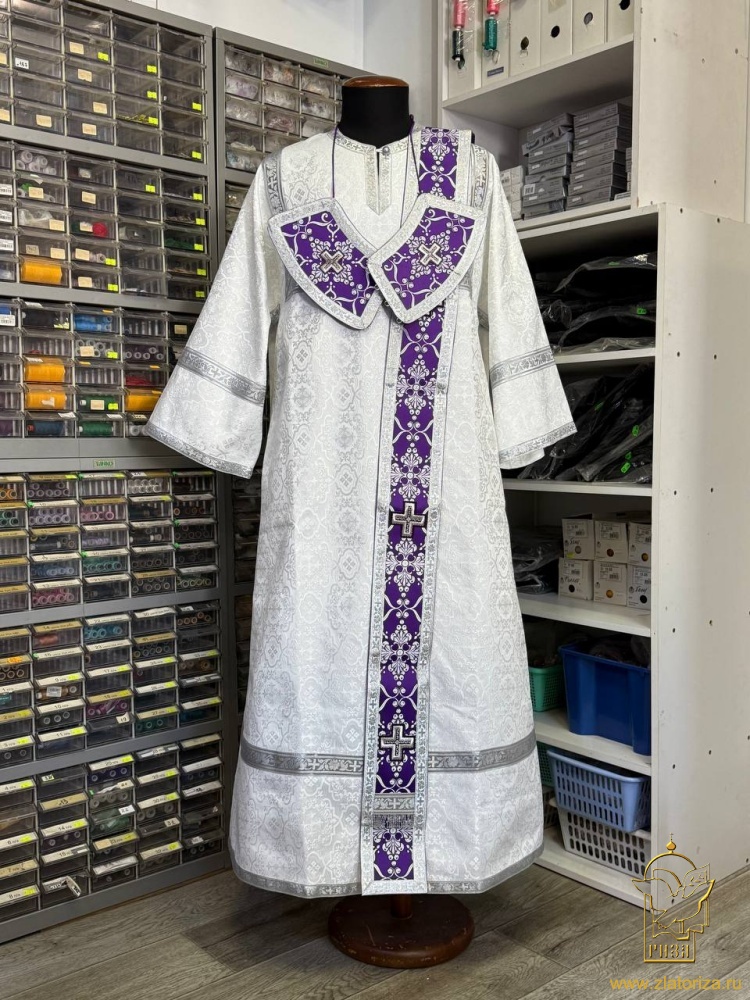 Орарь фиолетовый с серебром, шелк, с поручами