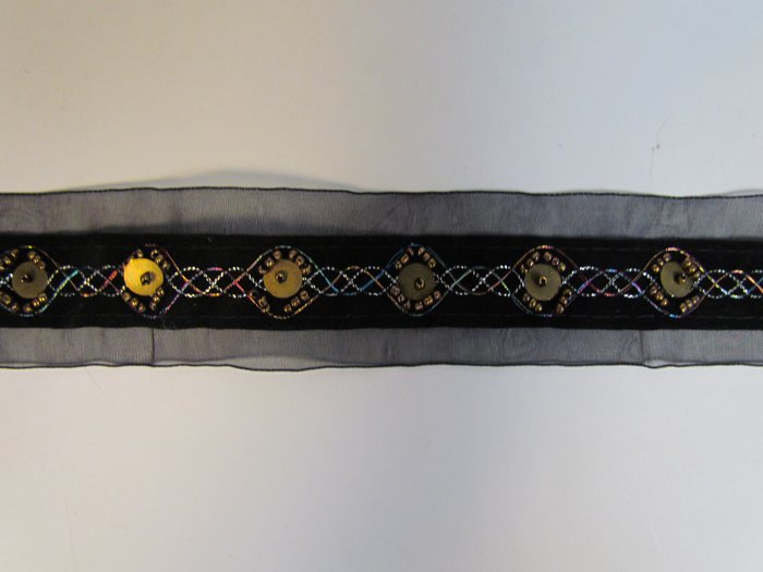 Лента декоративная 10 черная с паетками и бусинкам