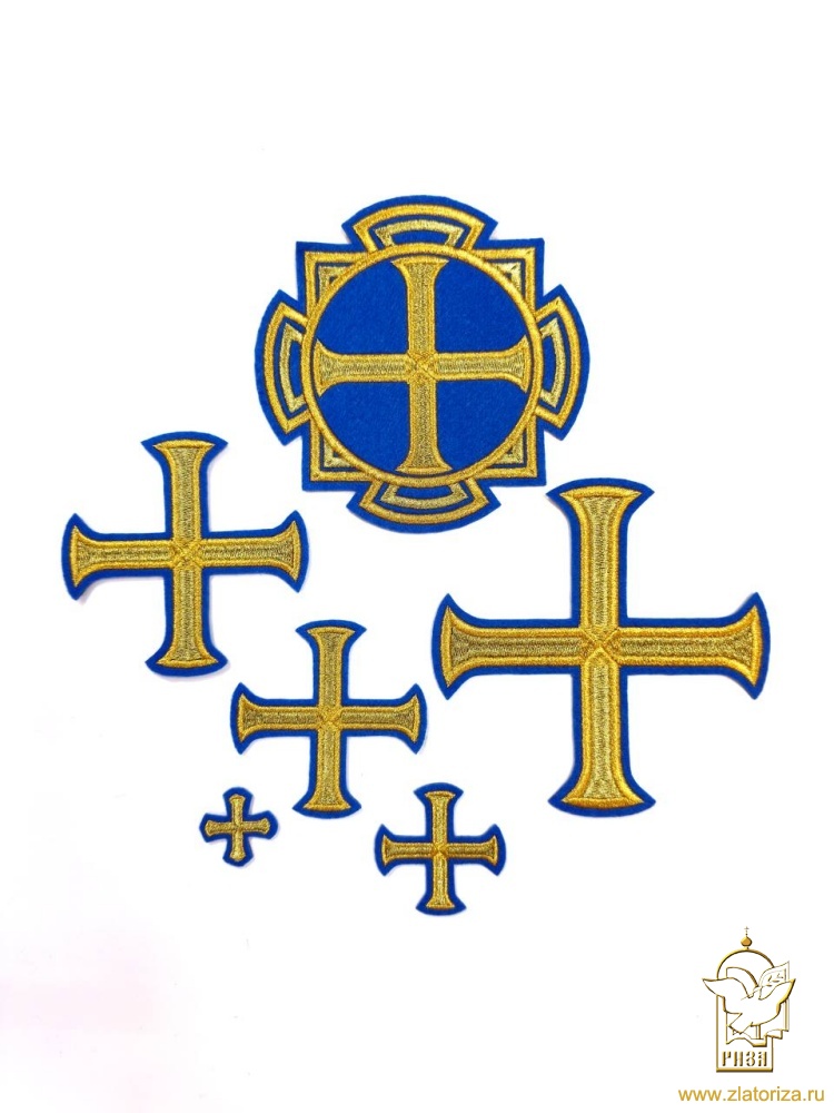 Набор крестов, иерейский, БУЛАТ, синий с золотом, 14 шт