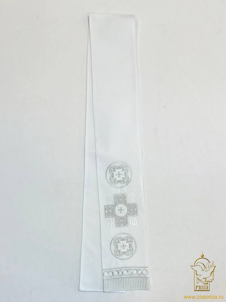 Закладка вышитая, белая с серебром, шир. 13 см