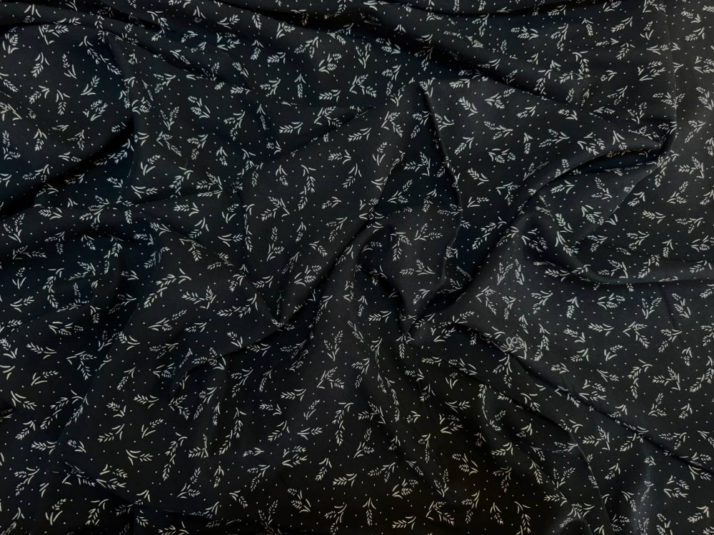 Штапель черный ВЕТОЧКА, шир. 150 см. , М