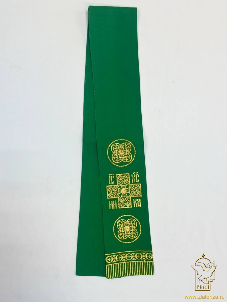 Закладка вышитая, зеленая с золотом, шир. 10 см