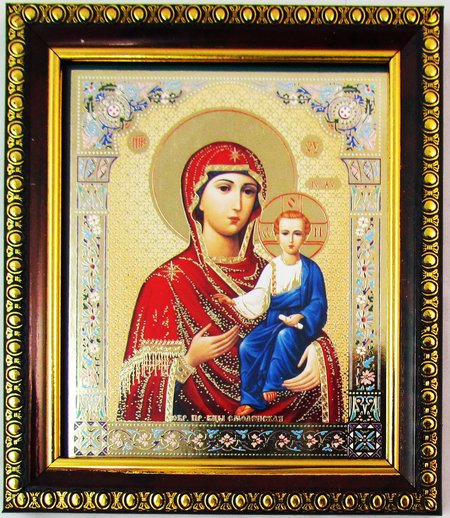 Икона Смоленская Божия Матерь двойное тиснение 12,5х14,5 см, картон, рамка под стеклом