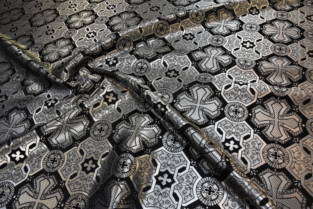 Шелк КАНОН (ПОКРОВ), черный с серебром, шир. 160 см