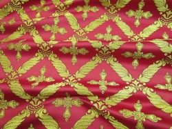 Парча ПОЛИСТАВРИЙ (БОЛЬШОЙ), красная с золотом, с бордо окантовкой, шир. 150 см, Рахманово Парча ПОЛИСТАВРИЙ (БОЛЬШОЙ), красная с золотом, с бордо окантовкой, шир. 150 см, Рахманово