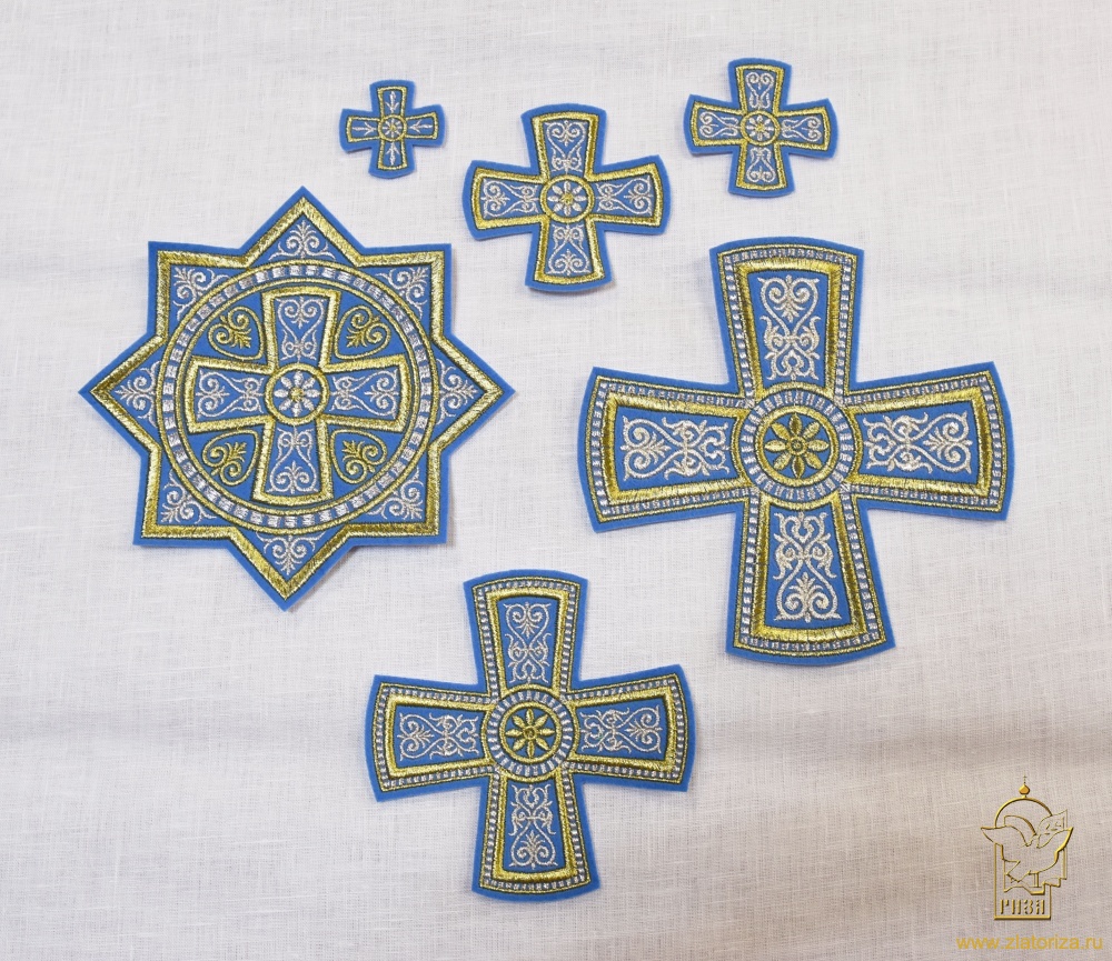 Набор крестов, иерейский, ГЕОРГИЕВСКИЙ голубой с золотом, 14 шт,