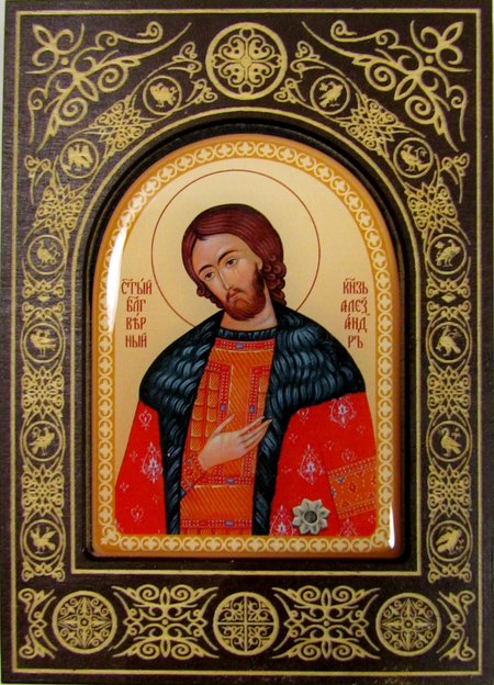 Икона Александр Невский святой благоверный князь, полиграфия, дерево, лак, 9х14 см