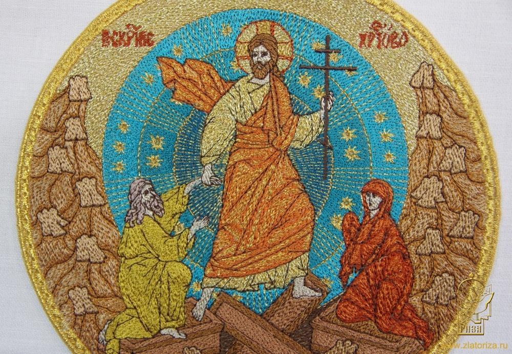 Икона Сошесвие во ад, диаметр17 см, золото