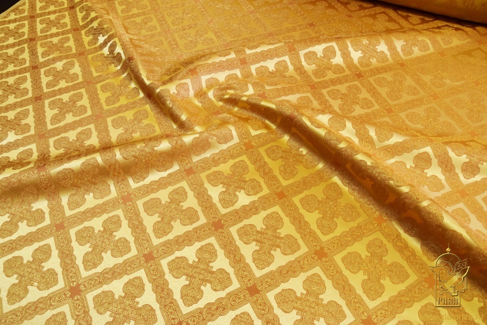 Парча ПРЕОБРАЖЕНИЕ, желтая с горчицей, с золотом, шир. 150 см, Рахманово