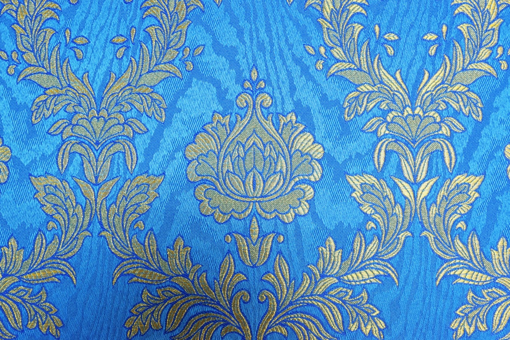 Парча ЛИРА, голубая с золотом, шир. 150 см, Рахманово