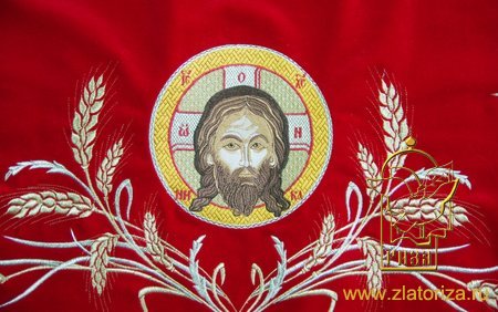 Оплечье, бархат красный, КОЛОС, с иконой СПАСИТЕЛЯ, вышивка