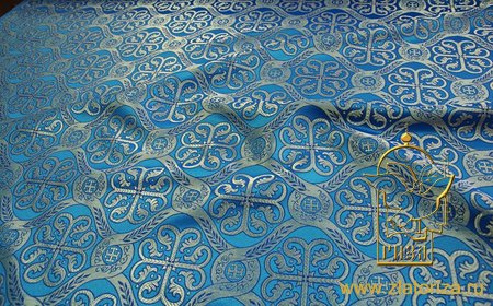 Парча РАСЦВЕТШИЙ КРЕСТ, голубая с серебром, шир. 150