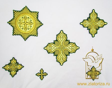 Набор крестов, иерейский, СТАРИННЫЙ зеленый с золотом, 14 шт, арт. 22385