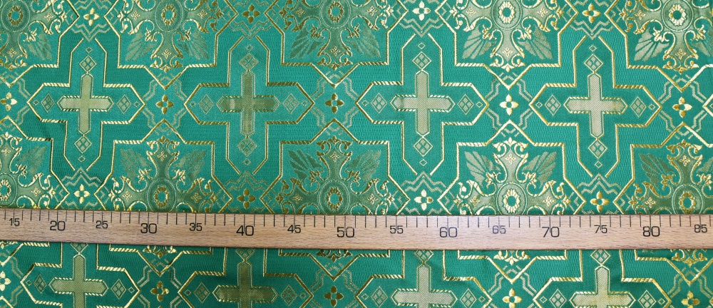Шелк КРУПНАЯ КУСТОДИЯ, зеленый с золотом, шир. 160 см
