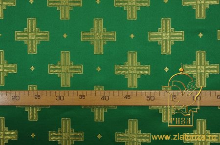 Шелк СВЯТИТЕЛЬСКИЙ, зеленый с золотом, шир. 150 см, Павловский Посад