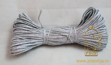 Шнур отделочный 2 мм, серебрянный, плоский, 50 м