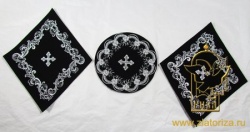 Напрестольный набор (подкрестье 2 шт, салфетка под лампаду 1 шт,), вышитый, цвет - черный с серебром