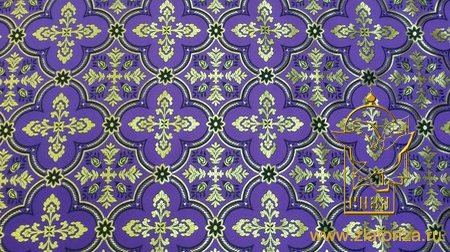 Шелк ЛЮБАВА, фиолетовый с черной окантовкой, с золотом, шир. 150 см, Рахманово