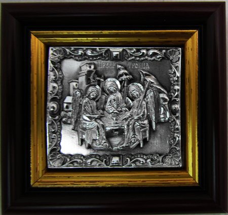 Икона Троица Святая 8х7,5 см, серебрение (метод гальванки), багет