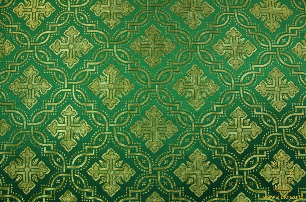 Шелк КОСТРОМА, зеленый с золотом, шир. 150 см, Рахманово