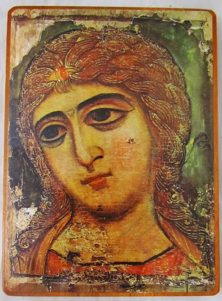 Икона Ангел Златые Власы 12х16,5 см полиграфия, шпон береза, лак