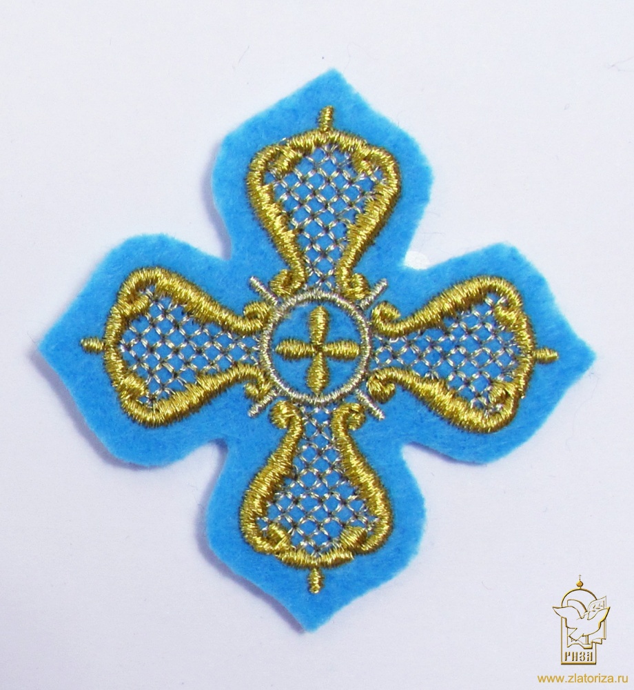 Крест 4 КАРЕТНЫЙ, голубой с золотом,6-7 см