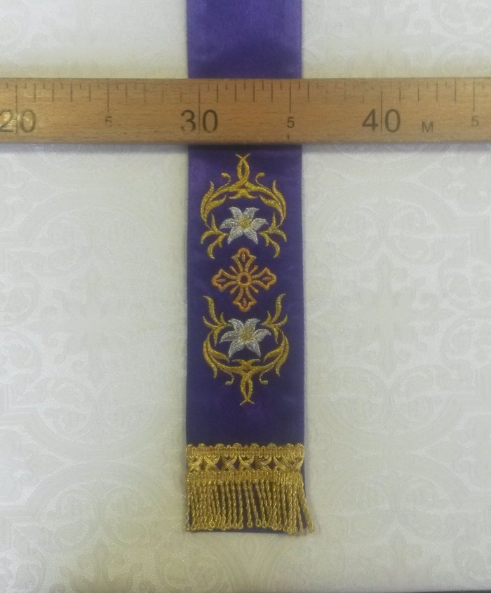 Закладка вышитая, № 6, фиолетовая с золотом + серебром, шир. 5-6 см, ЛТ