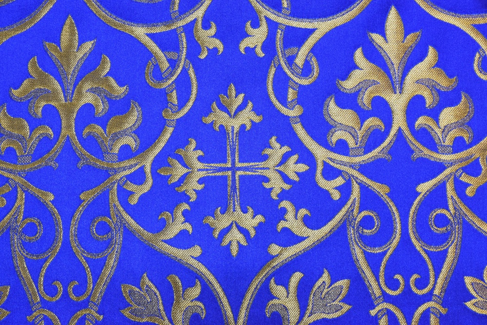 Парча СВЯТОГОРСКАЯ, синяя с золотом, шир. 165 см
