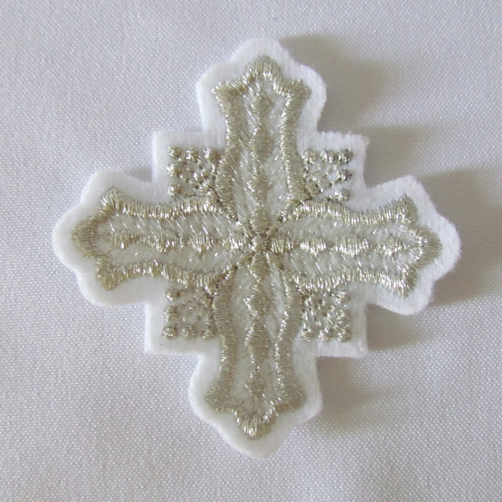 Крест 4 БОЧКА, белый с серебром,6-7 см