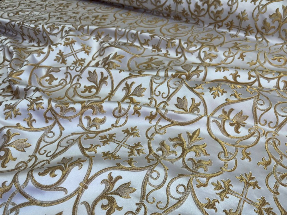 Парча СВЯТОГОРСКАЯ, белая с золотом, шир. 165 см