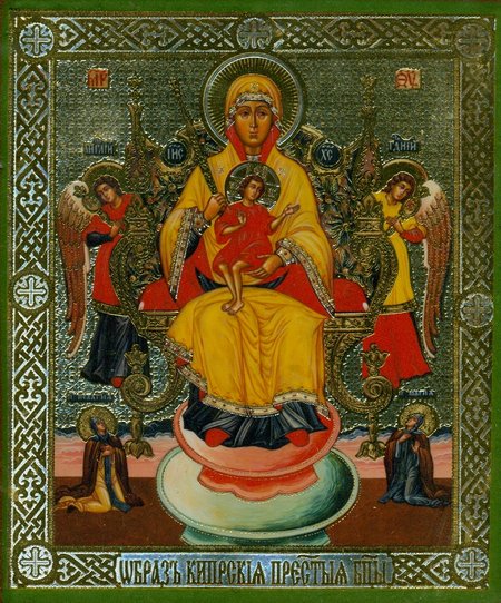 Икона Кипрская Божия Матерь Б099 двойное тиснение 8,8х10,4 на деревянной доске