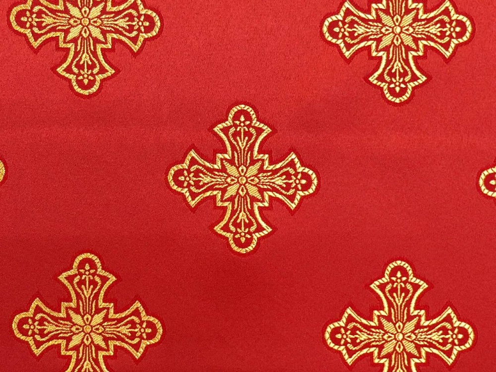 Шелк САРОВСКИЙ, красный с золотом, шир. 150 см, Павловский Посад