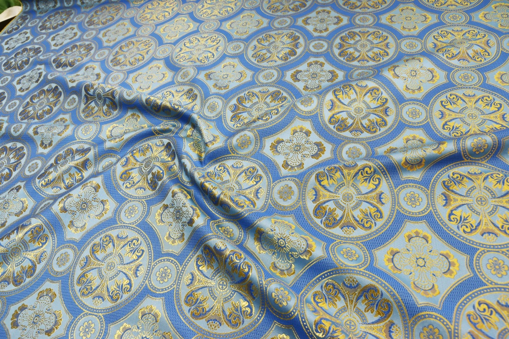 Шелк ВИЗАНТИЯ, голубая с золотом, шир. 160 см
