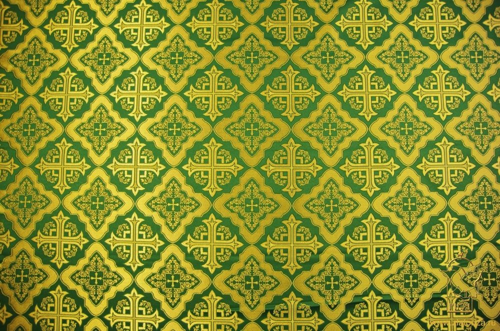 Шелк ЛАДОГА, зеленый с золотом, шир. 150 см, Рахманово