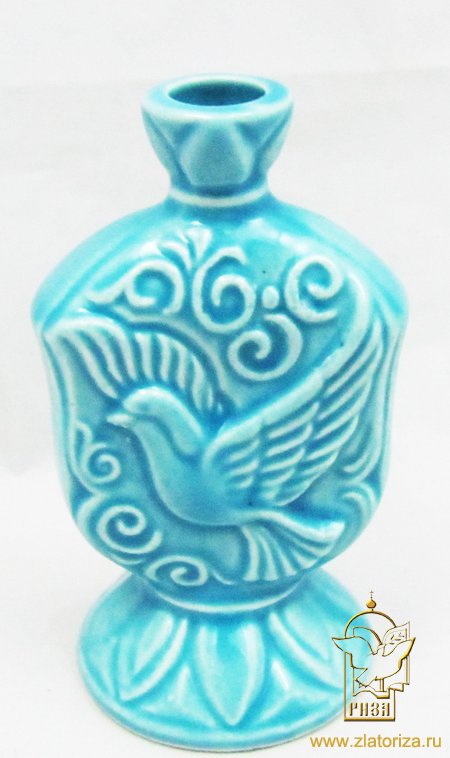 Подсвечник Сосуд с голубем голубой 4,5х8 см керамика