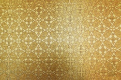 Парча ОСТРОЖСКИЙ (или ВОЛОГДА), желтая с бордо окантовкой, с золотом, шир. 150 см, Рахманово