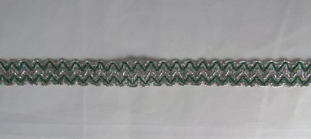 Тесьма декоративная Канительная 7, зеленая с серебром