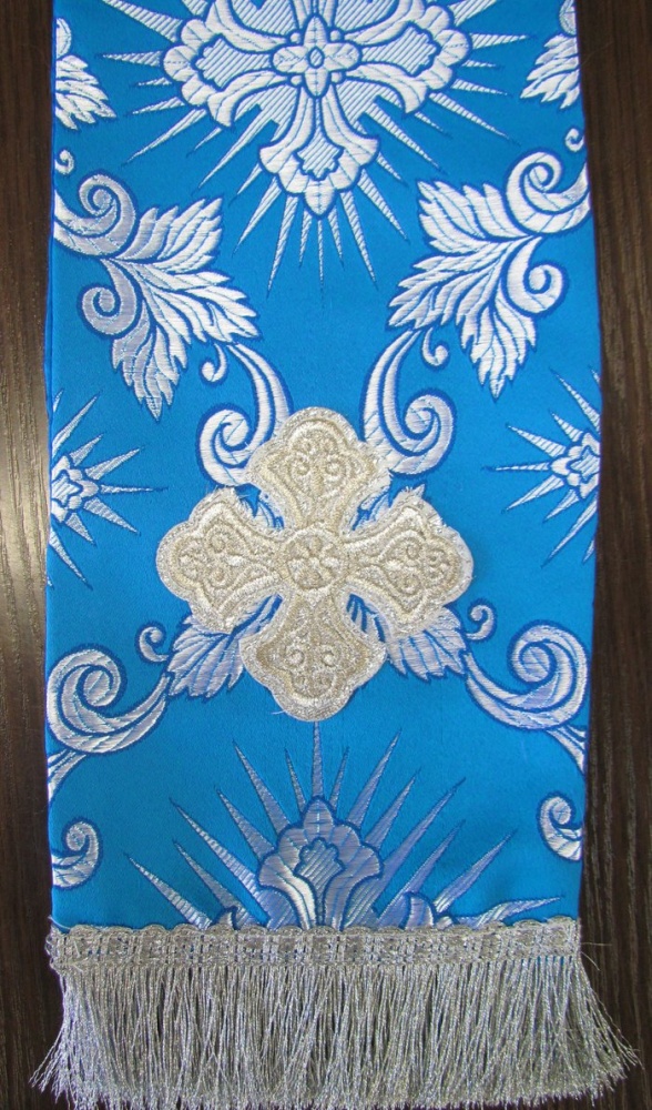 Закладка для служебных книг, шелк, голубая с серебром, шир. 13-15 см