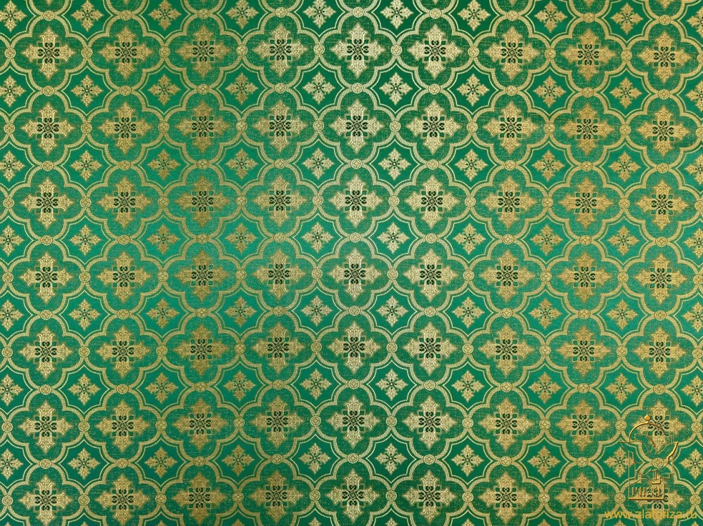 Шелк КЕФАЛОНИЯ, зеленый с золотом, шир. 150 см, Павловский Посад