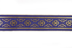 Галун ПРЯМОЙ КРЕСТ, синий с золотом, шир. 3,7 см, ИНДИЯ ролик