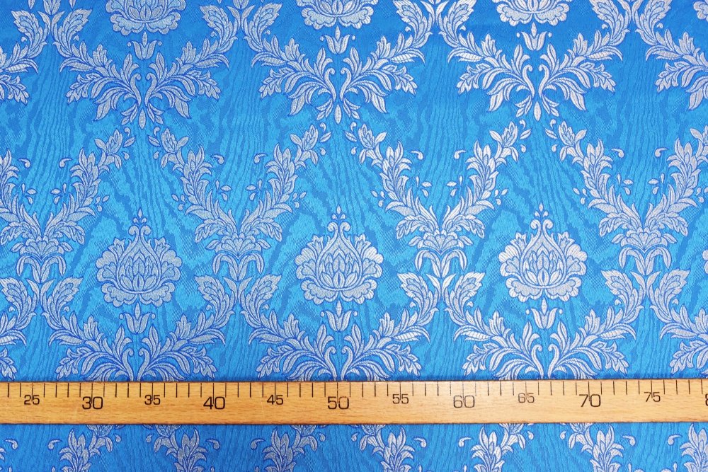 Парча ЛИРА, голубая с серебром, шир. 150 см, Рахманово