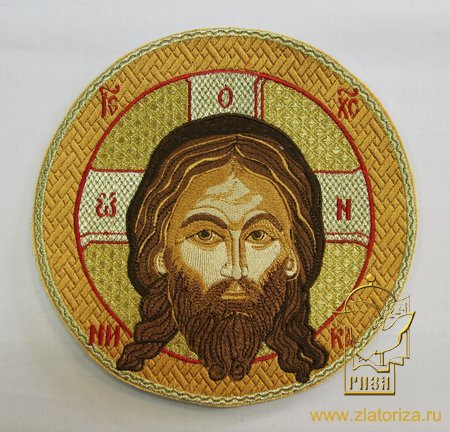 Икона Спасителя, вышитая, диаметр 17-18 см