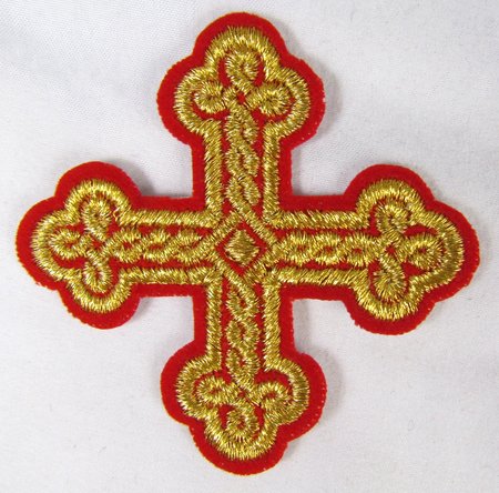 Крест 4 ОКРУГЛАЯ ПЛЕТЕНКА, красный с золотом,6-7 см